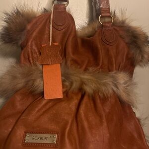 Roxbury Brown Faux Fur Trimmed Handbag